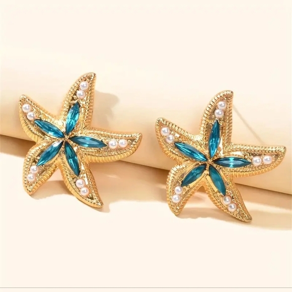 boutique Jewelry - NEW! 2 For 25$ Gold and Blue Starfish Earrings NEW